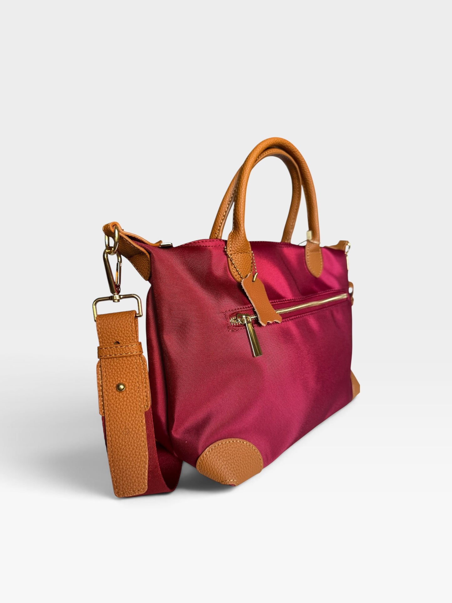 Borsa a Tracolla / A Mano in Nylon e Dettagli in Pelle
