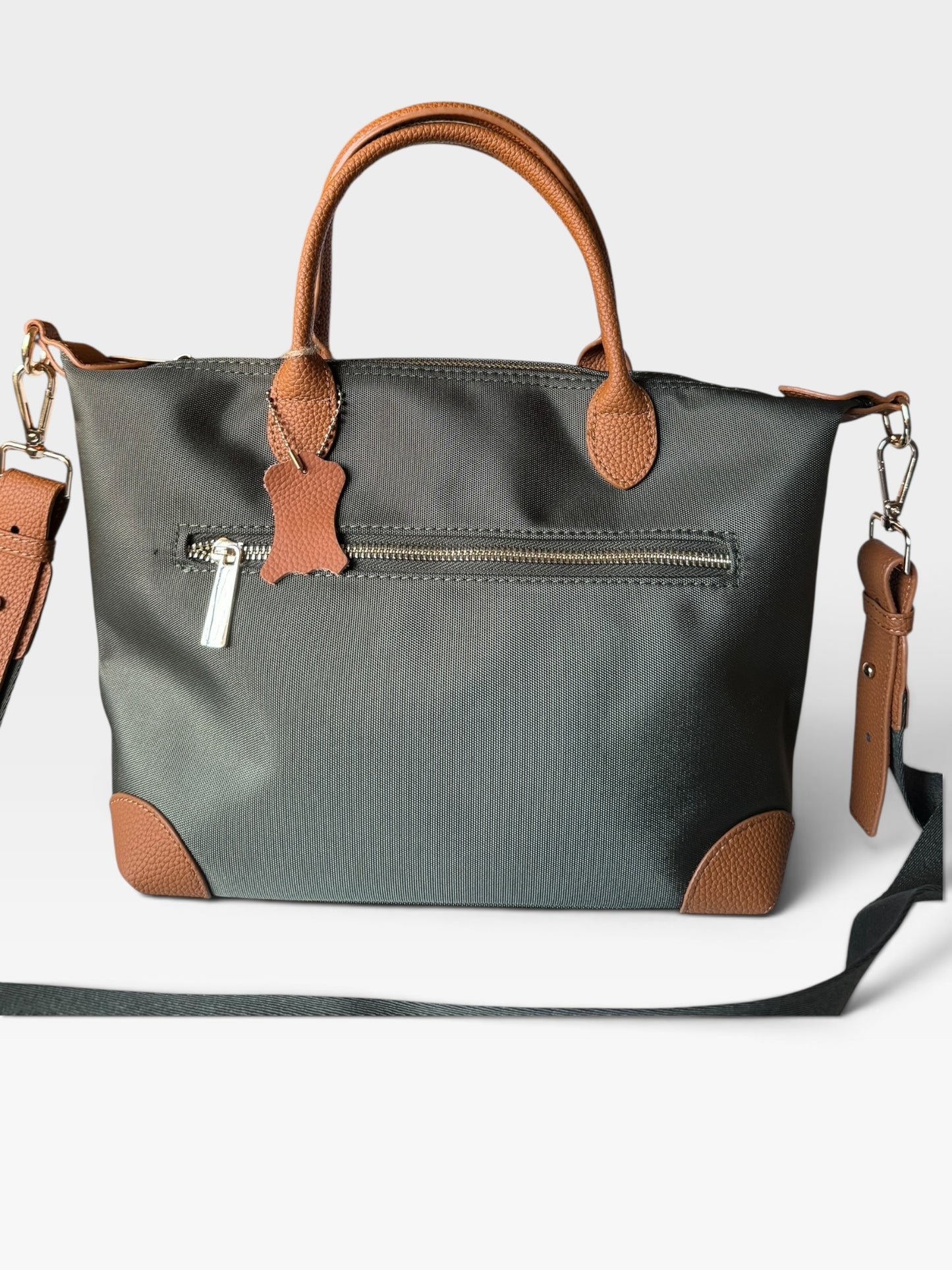 Borsa a Tracolla / A Mano in Nylon e Dettagli in Pelle
